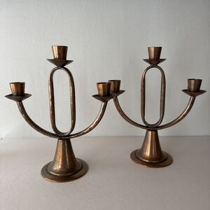 2 Copper Brushed 3 Arm Candelabra Taper Candle Holders From Copper-Capri 0343